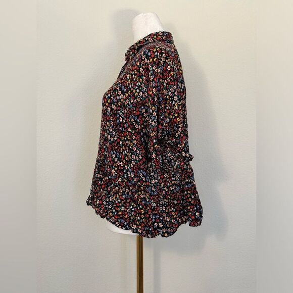 Mauve by Anthropologie Button Up Ruffle Black Floral Collared Top Size Small - Picture 5 of 16